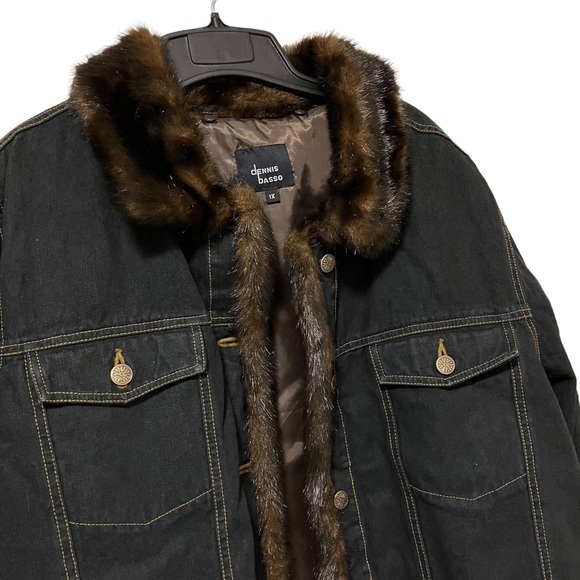 Dennis Basso Denim Jacket Faux Fur Trim with Removeable Faux Mink Vest - Picture 2 of 14